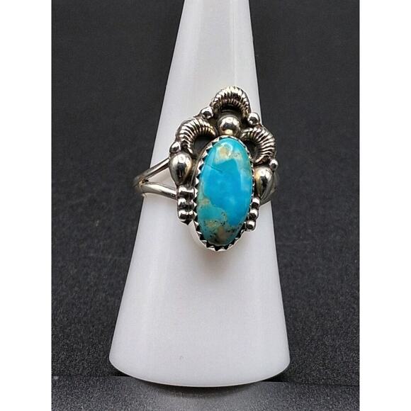 Kingman Turquoise Ring, Size 7.25, 925 Silver, Navajo Southwestern Style - Picture 3 of 8